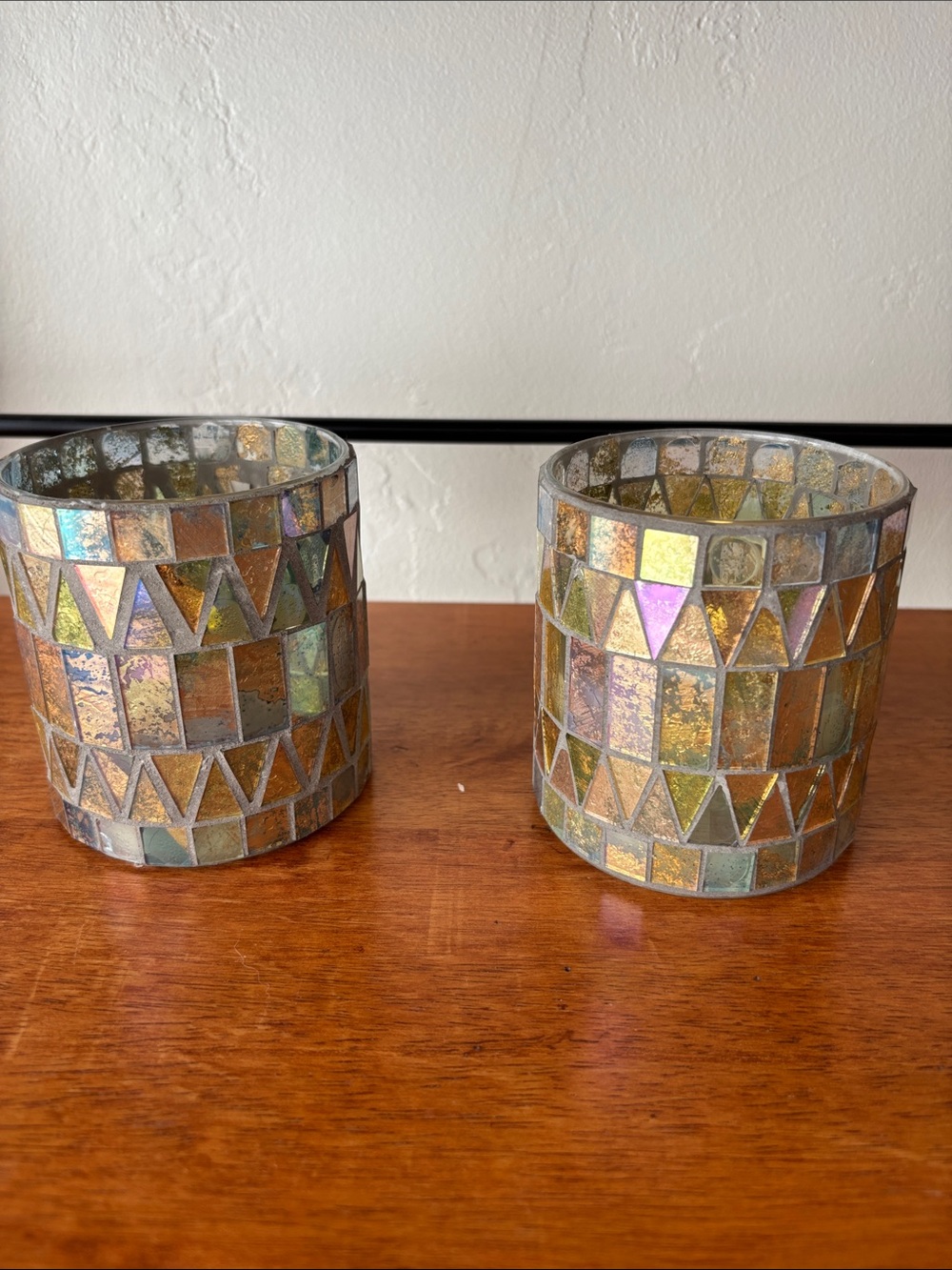 Iridescent Mosaic Glass Flameless Candles With Timer - Pair